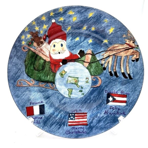 Christmas Village Kids Collection Cookie Plate Santa Sleigh Blue Multi‎ Seasonal - Picture 2 of 8